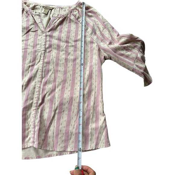 Bit & Bridle‎ Shirt Tan Pink Peasant Farmhouse Boho Woman's Medium Flare Sleeve - Picture 6 of 7